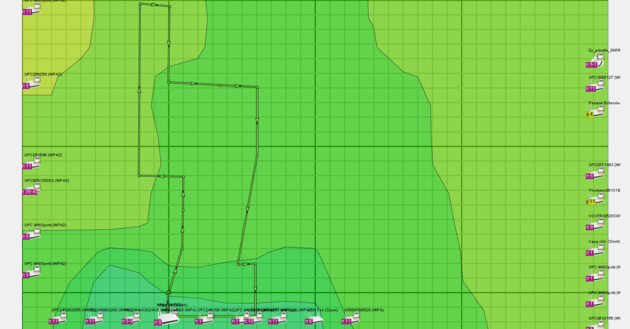 Heatmap van WiFi Signalen (aan de randen zie je de diverse bronnen)