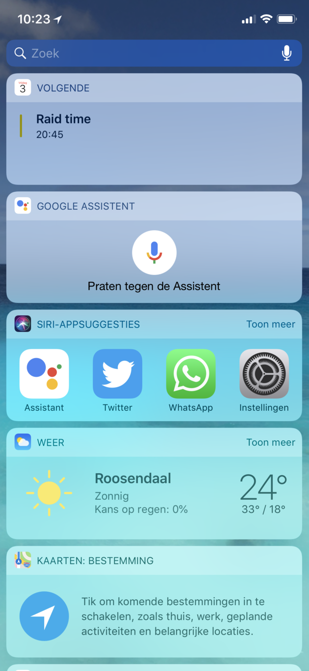 Google Assistent als Widget op een iPhone.