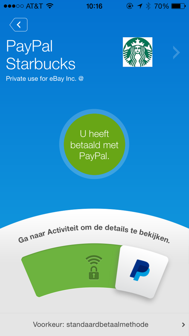 Betalen met PayPal bij de PayPal Starbucks