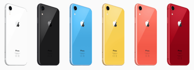 De verschillende kleuren waarin de iPhone Xr wordt aangeboden.