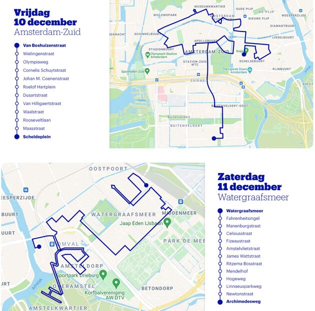 De route van de kartonvreter voor vandaag (10) en morgen (11 december).