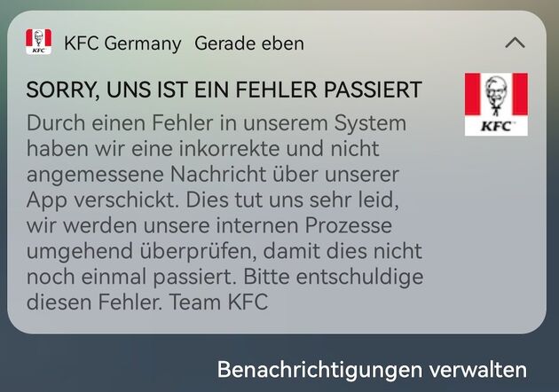 KFC bood excuses aan voor de `Kristallnacht blunder`