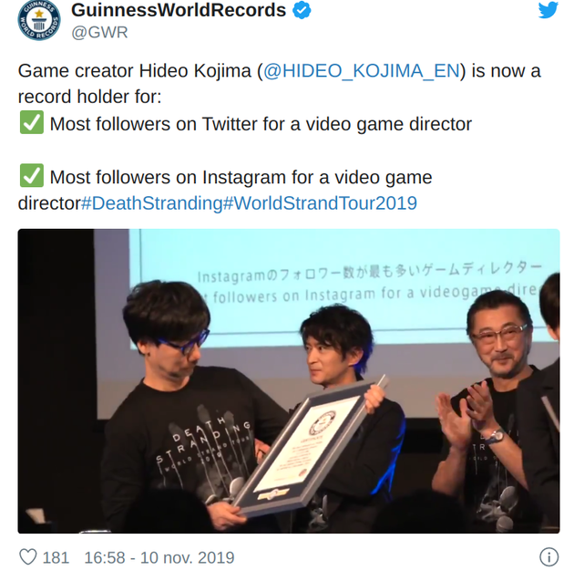 Hideo Kojima neemt Guinness World Records in ontvangst