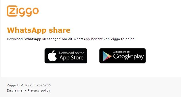 <i>Landingspagina voor lezers die geen WhatsApp hebben gedownload</i>