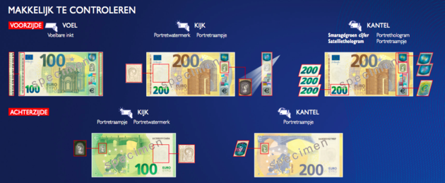 De nieuwe bankbiljetten van 100 en 200 euro makkelijk te controleren