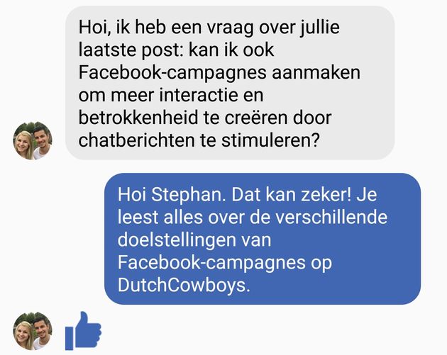 <em>Een Messenger bericht naar aanleiding van een advertentie.<\/em>