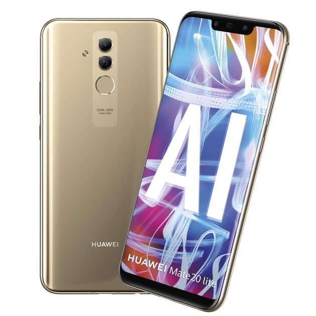 De Mate 20 Lite. Naast deze gouden kleur ook te krijgen in zwart en licht blauw.