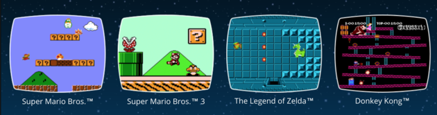 Een aantal van de vermoedelijke gratis games zoals ze op de NES Mini voorkomen.