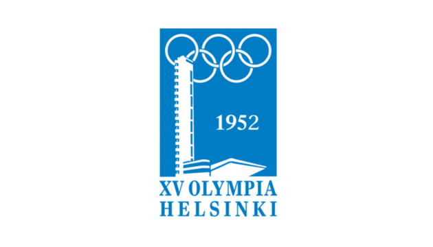 Het logo van Helsinki 1952 in de kleuren van de Finse vlag