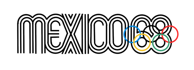 De Olympische ringen verweven in het logo van Mexico 1968