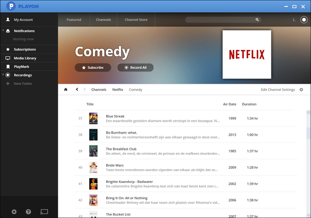 De opname optie op Netflix in PlayOn