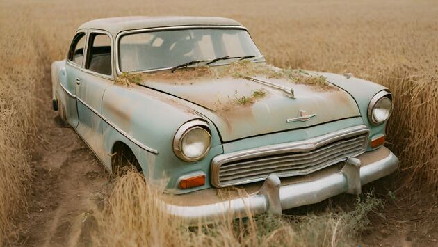 Oude bolide in veld