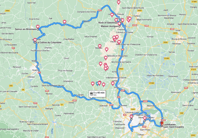 De route met de DS 9 door een deel van de Beaujolais en M\u00e2connais 