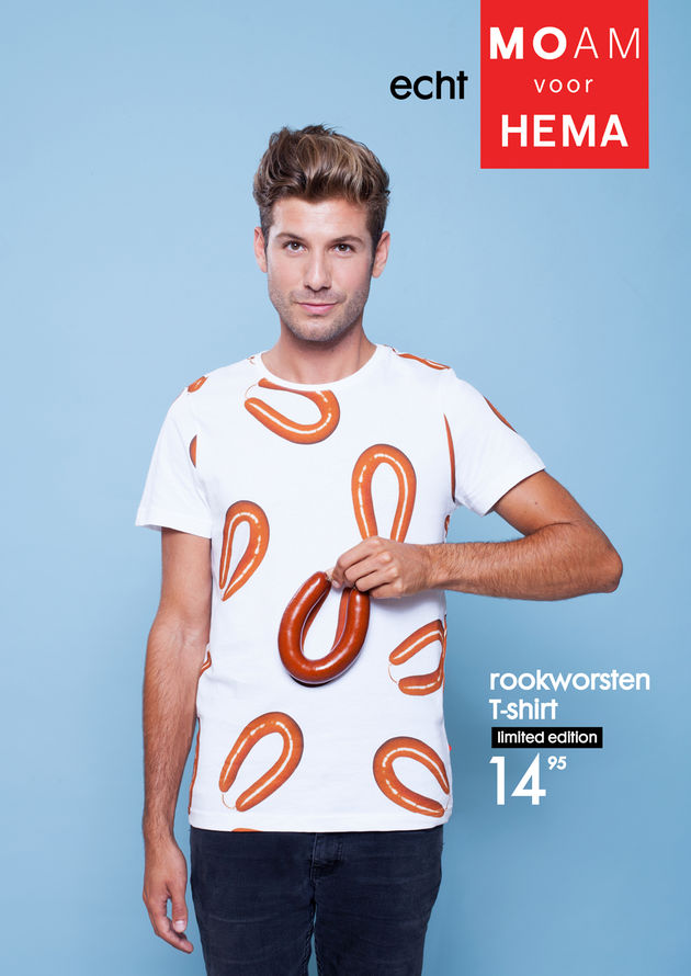 Het populaire rookworsten T-shirt van Hema van vorig jaar.