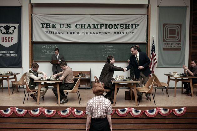 <em>Realistisch beeld van hoe het eraan toe ging bij een schaaktoernooi in de V.S. er <\/em>