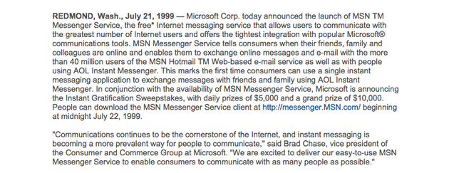 De officiele aankondiging van MSN Messenger