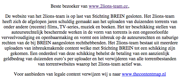 Dit scherm is te zien op de site van 2Lions Team.