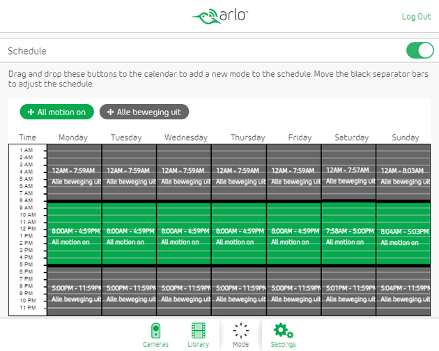 INstellen van schema`s om camera`s aan- en uit te zetten