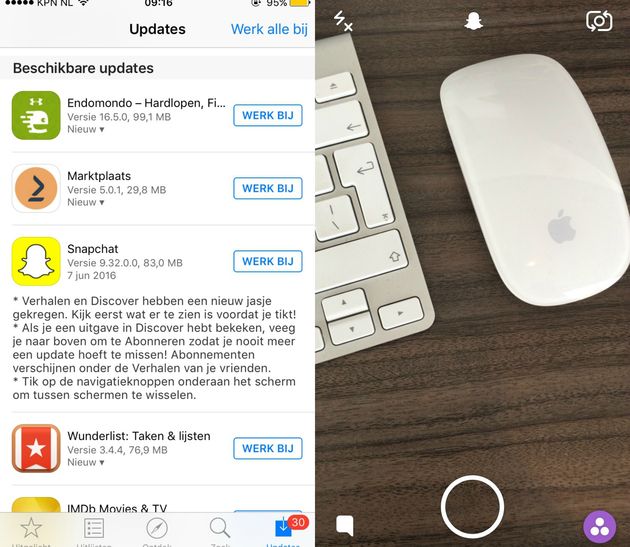 De update van Snapchat is al te downloaden! Ook zijn de icoontjes veranderd.
