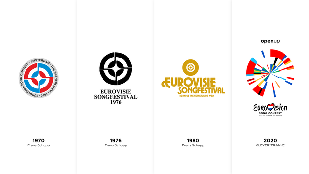 <em>Alle logo`s van de in Nederland georganiseerde edities van het Eurovisie Songfestival <\/em>