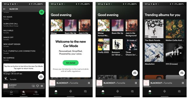 De eerste screenshots van de nieuwe Spotify Car Mode zoals die door 9to5Google ontdekt werden.
