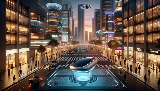 Futuristisch beeld van een Metropool zoals hierboven beschreven.
