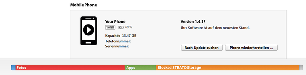 <em>Vrije ruimte op iPhone gebruikt door Strato.<\/em>