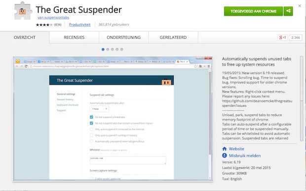 Zo ziet The Great Suspender eruit in de Google Play Store.