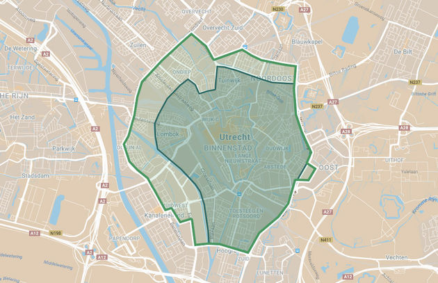 <i>Blauw = huidige bezorggebied \/ groen = nieuw bezorggebied.</i>