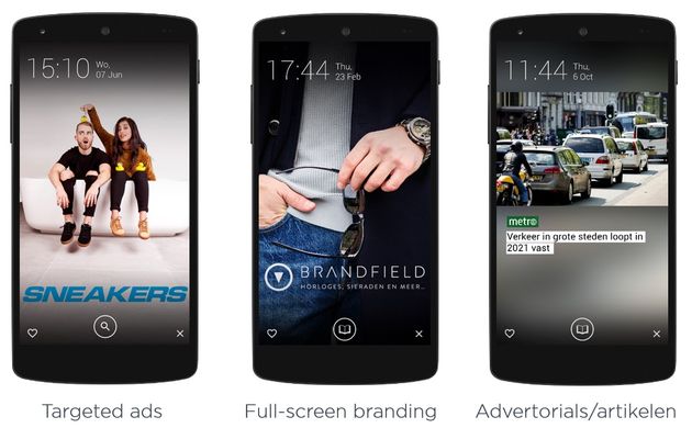 Voorbeelden van lock-screen advertising van de Pabble-app