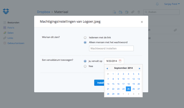 Wachtwoorden en vervaldatums voor gedeelde links